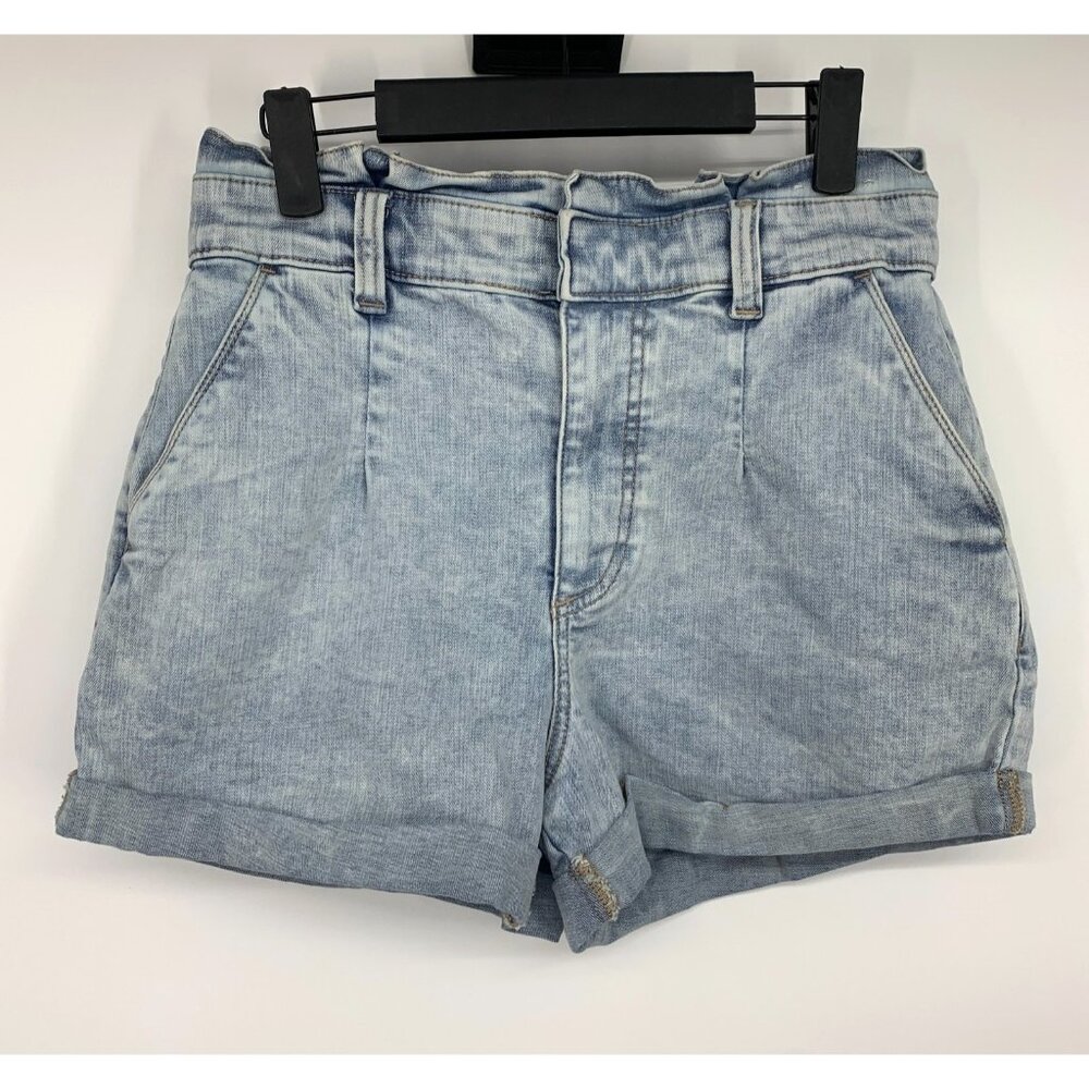 Express Denim Shorts Shortie Super High Rise Blue Cuffed Paperbag - Picture 2 of 10